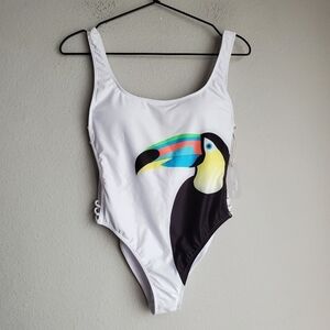 Watercolors Kenny Flowers Rio Toucan One Piece Swimsuit size S NWT